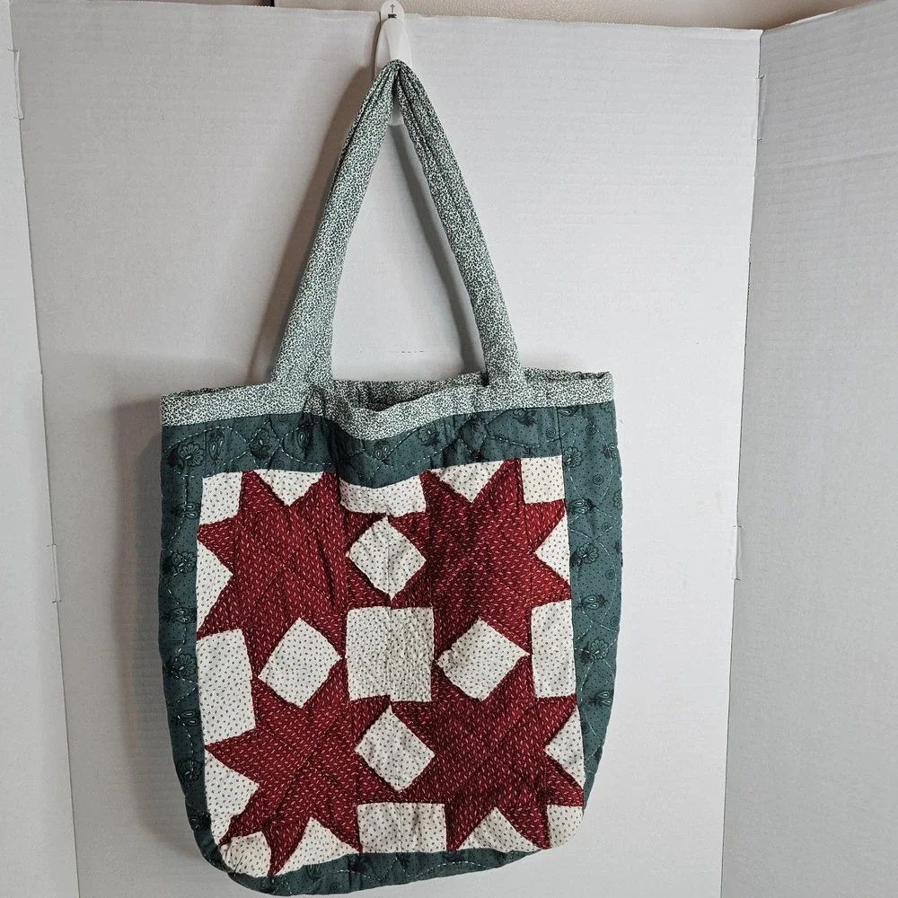 Handmade Quilted Patchwork Tote Bag Cotton Grocery Shopping Reusable